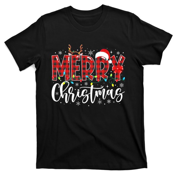 Merry Christmas Buffalo Plaid Red Santa Family Matching Xmas T-Shirt