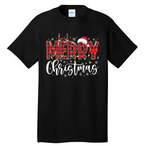 Merry Christmas Buffalo Plaid Red Santa Family Matching Xmas Tall T-Shirt