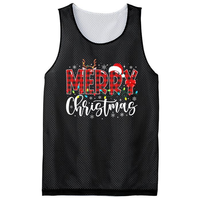 Merry Christmas Buffalo Plaid Red Santa Family Matching Xmas Mesh Reversible Basketball Jersey Tank