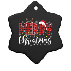 Merry Christmas Buffalo Plaid Red Santa Family Matching Xmas Ceramic Star Ornament