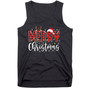 Merry Christmas Buffalo Plaid Red Santa Family Matching Xmas Tank Top