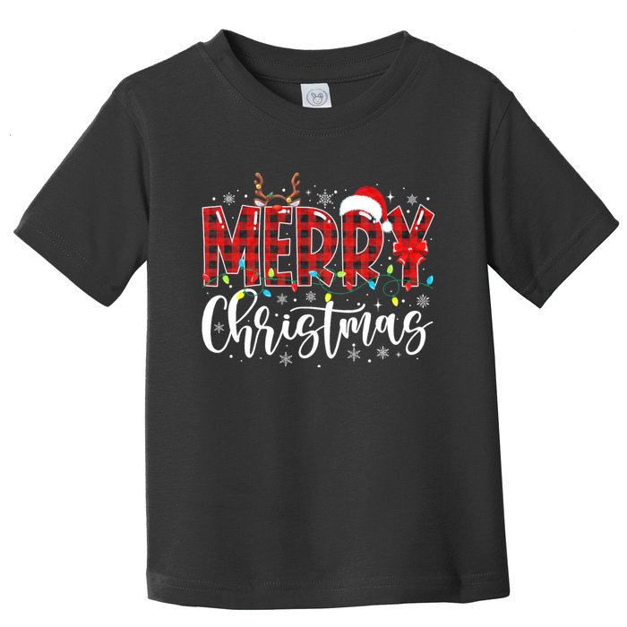 Merry Christmas Buffalo Plaid Red Santa Family Matching Xmas Toddler T-Shirt