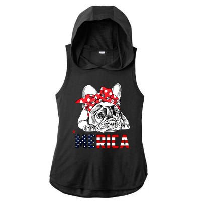 Merica Cute Bulldog 4th Of July Ladies PosiCharge Tri-Blend Wicking Draft Hoodie Tank