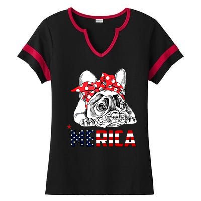 Merica Cute Bulldog 4th Of July Ladies Halftime Notch Neck Tee