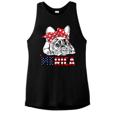 Merica Cute Bulldog 4th Of July Ladies PosiCharge Tri-Blend Wicking Tank