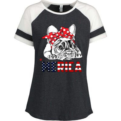 Merica Cute Bulldog 4th Of July Enza Ladies Jersey Colorblock Tee