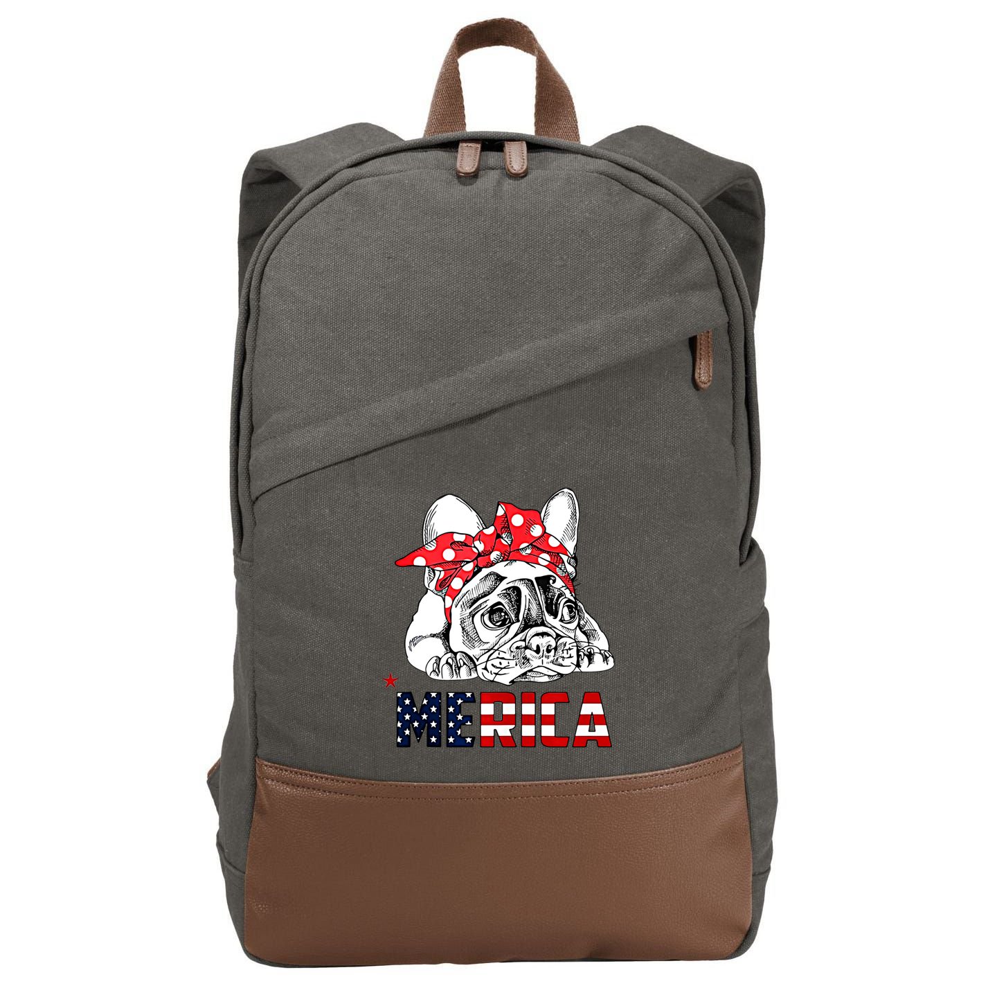 Merica Cute Bulldog 4th Of July Cotton Canvas Backpack
