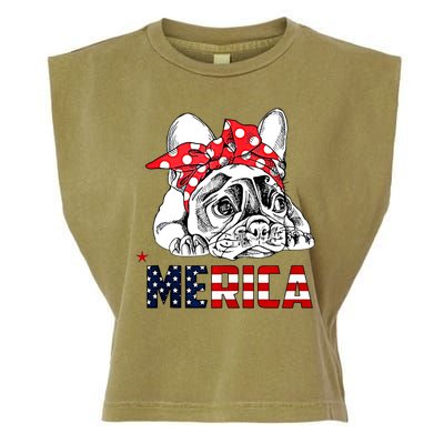 Merica Cute Bulldog 4th Of July Garment-Dyed Women's Muscle Tee