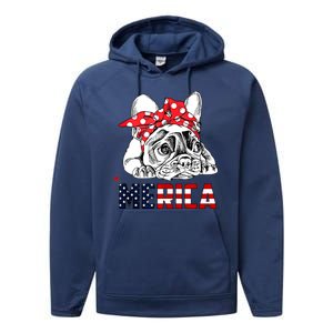 Merica Cute Bulldog 4th Of July Performance Fleece Hoodie