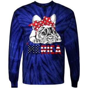 Merica Cute Bulldog 4th Of July Tie-Dye Long Sleeve Shirt