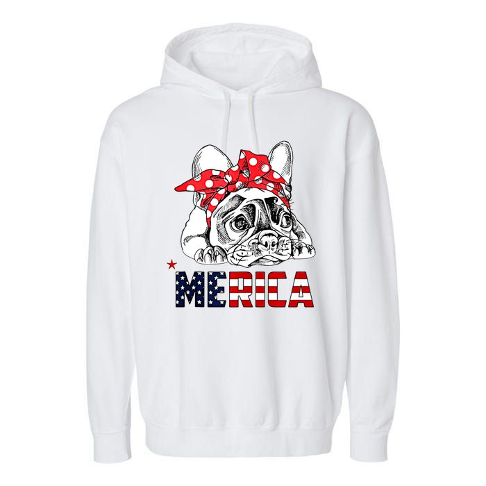 Merica Cute Bulldog 4th Of July Garment-Dyed Fleece Hoodie