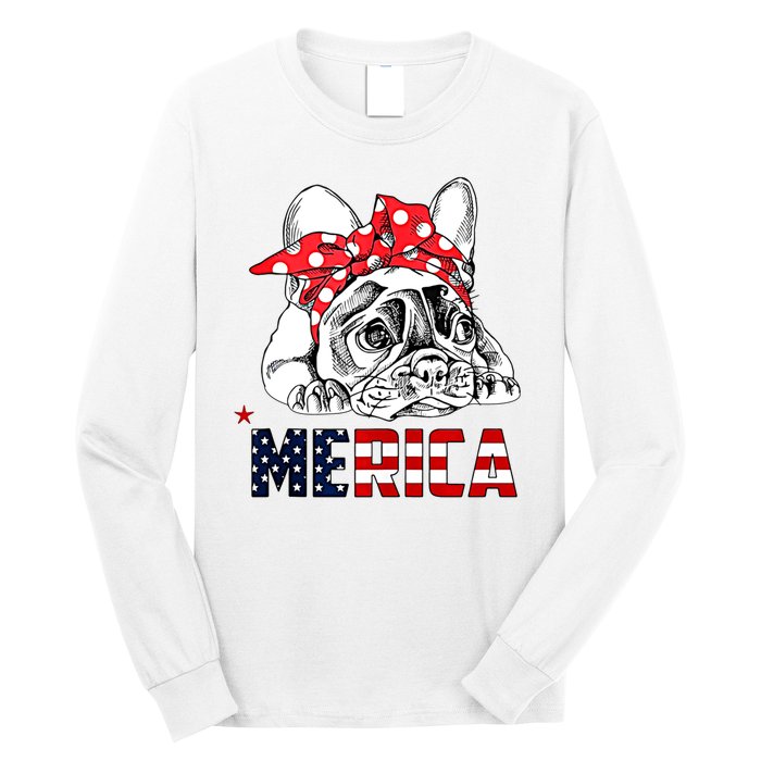 Merica Cute Bulldog 4th Of July Long Sleeve Shirt