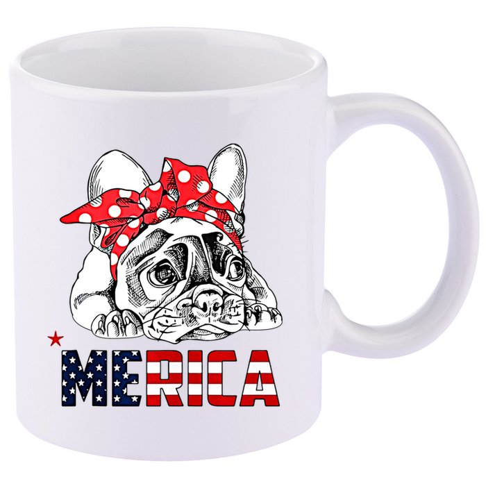 Merica Cute Bulldog 4th Of July 11oz C Handle Ceramic Mug