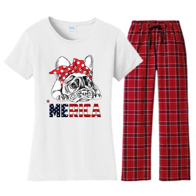 Merica Cute Bulldog 4th Of July Women's Flannel Pajama Set