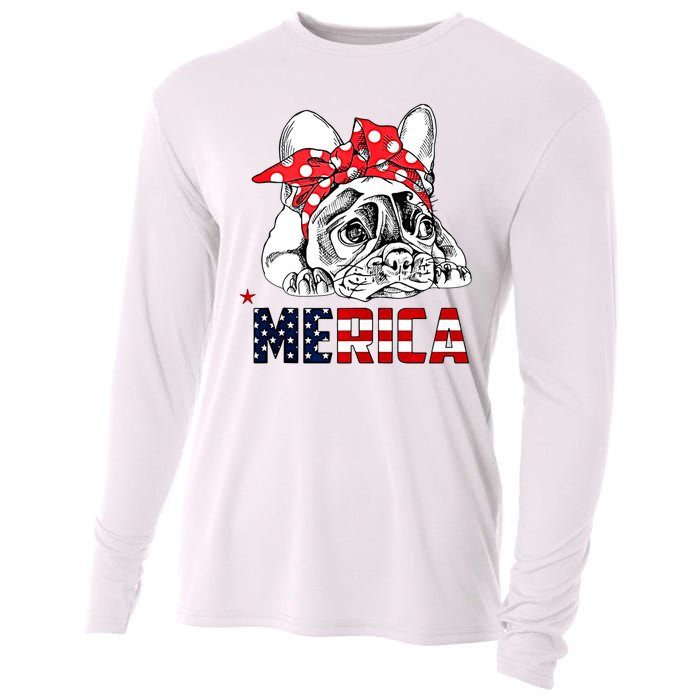 Merica Cute Bulldog 4th Of July Cooling Performance Long Sleeve Crew