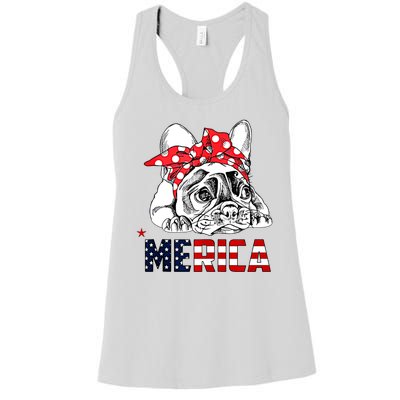 Merica Cute Bulldog 4th Of July Women's Racerback Tank