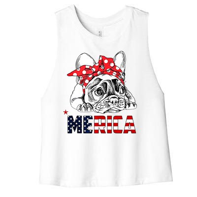 Merica Cute Bulldog 4th Of July Women's Racerback Cropped Tank