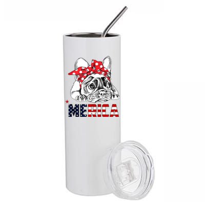 Merica Cute Bulldog 4th Of July Stainless Steel Tumbler