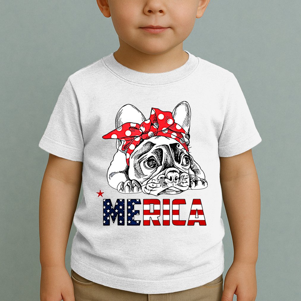 Merica Cute Bulldog 4th Of July Toddler T-Shirt