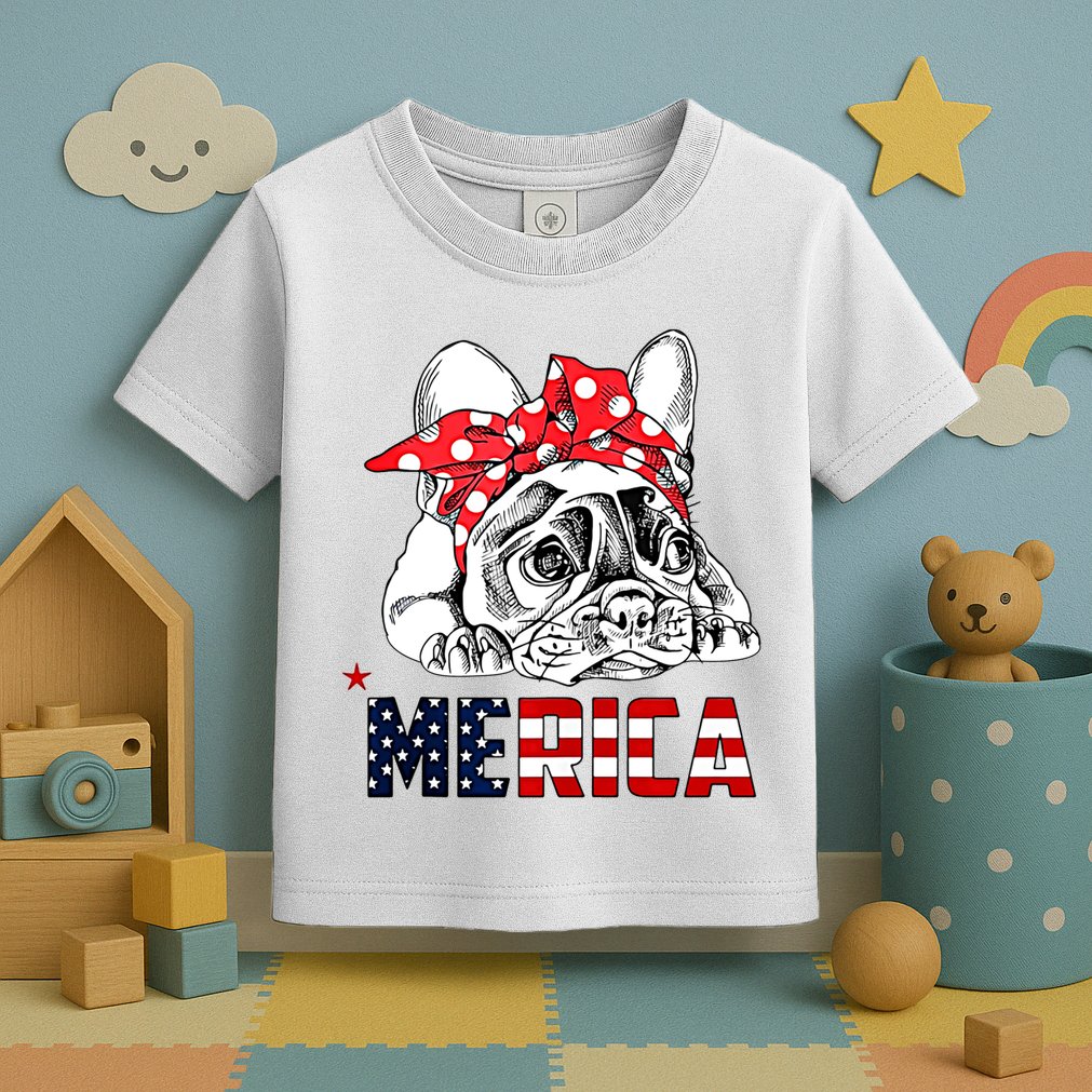 Merica Cute Bulldog 4th Of July Toddler T-Shirt