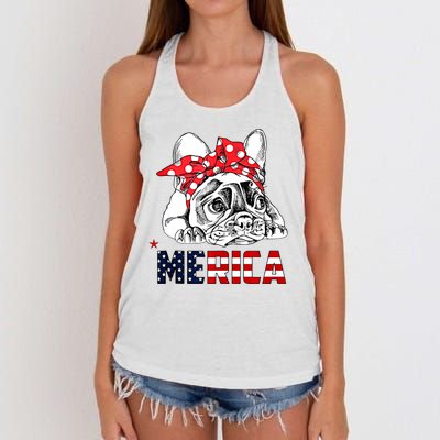 Merica Cute Bulldog 4th Of July Women's Knotted Racerback Tank