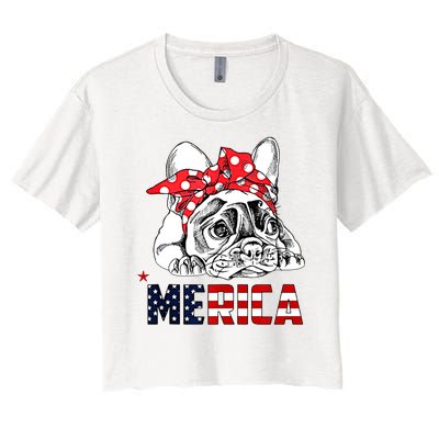 Merica Cute Bulldog 4th Of July Women's Crop Top Tee