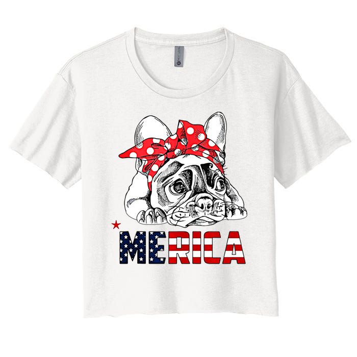 Merica Cute Bulldog 4th Of July Women's Crop Top Tee