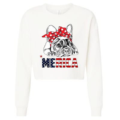 Merica Cute Bulldog 4th Of July Cropped Pullover Crew