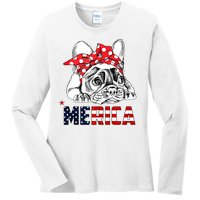 Merica Cute Bulldog 4th Of July Ladies Long Sleeve Shirt