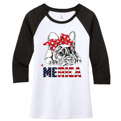 Merica Cute Bulldog 4th Of July Women's Tri-Blend 3/4-Sleeve Raglan Shirt