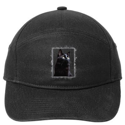 Mysterious Cat Black With Deep Yellow Eyes For Cat Lovers 7-Panel Snapback Hat