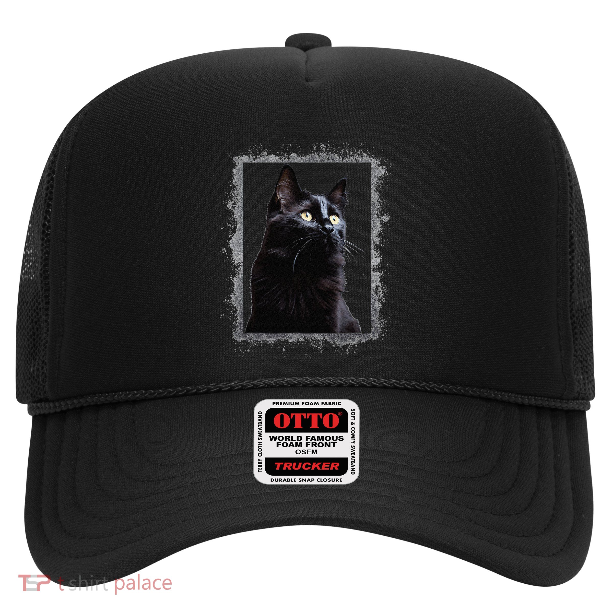 Mysterious Cat Black With Deep Yellow Eyes For Cat Lovers Trucker Hat