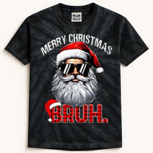 Merry Christmas Bruh Funny Santa Bruh Plaid Xmas Pajamas Kids Tie-Dye T-Shirt