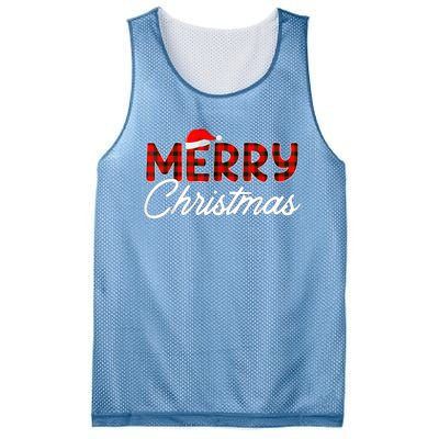 Merry Christmas Buffalo Plaid Red Santa Hat Xmas Pajamas Mesh Reversible Basketball Jersey Tank