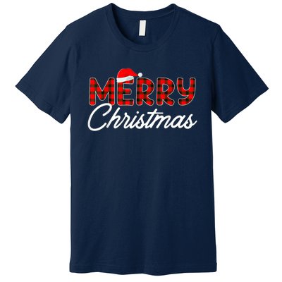 Merry Christmas Buffalo Plaid Red Santa Hat Xmas Pajamas Premium T-Shirt