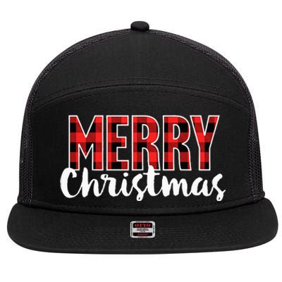 Merry Christmas Buffalo Plaid Red Santa Hat Xmas Pajamas  7 Panel Mesh Trucker Snapback Hat