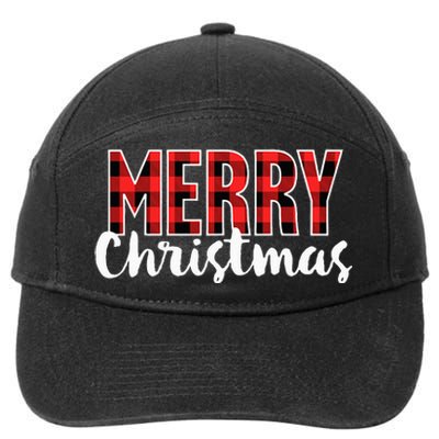 Merry Christmas Buffalo Plaid Red Santa Hat Xmas Pajamas  7-Panel Snapback Hat