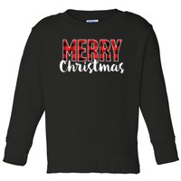 Merry Christmas Buffalo Plaid Red Santa Hat Xmas Pajamas  Toddler Long Sleeve Shirt