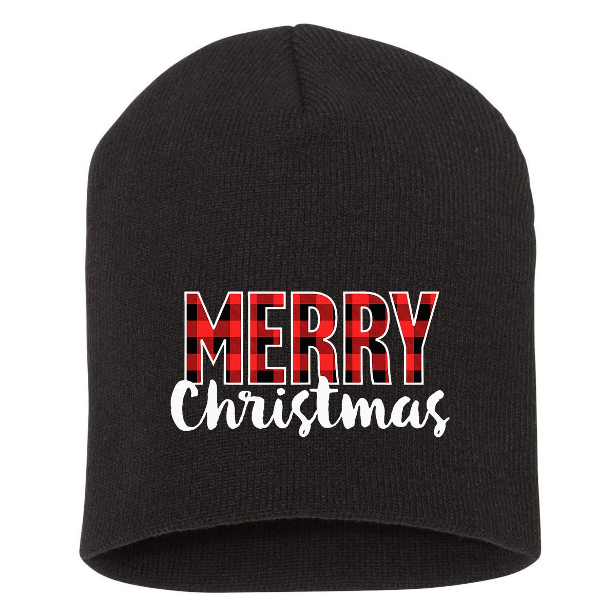 Merry Christmas Buffalo Plaid Red Santa Hat Xmas Pajamas  Short Acrylic Beanie