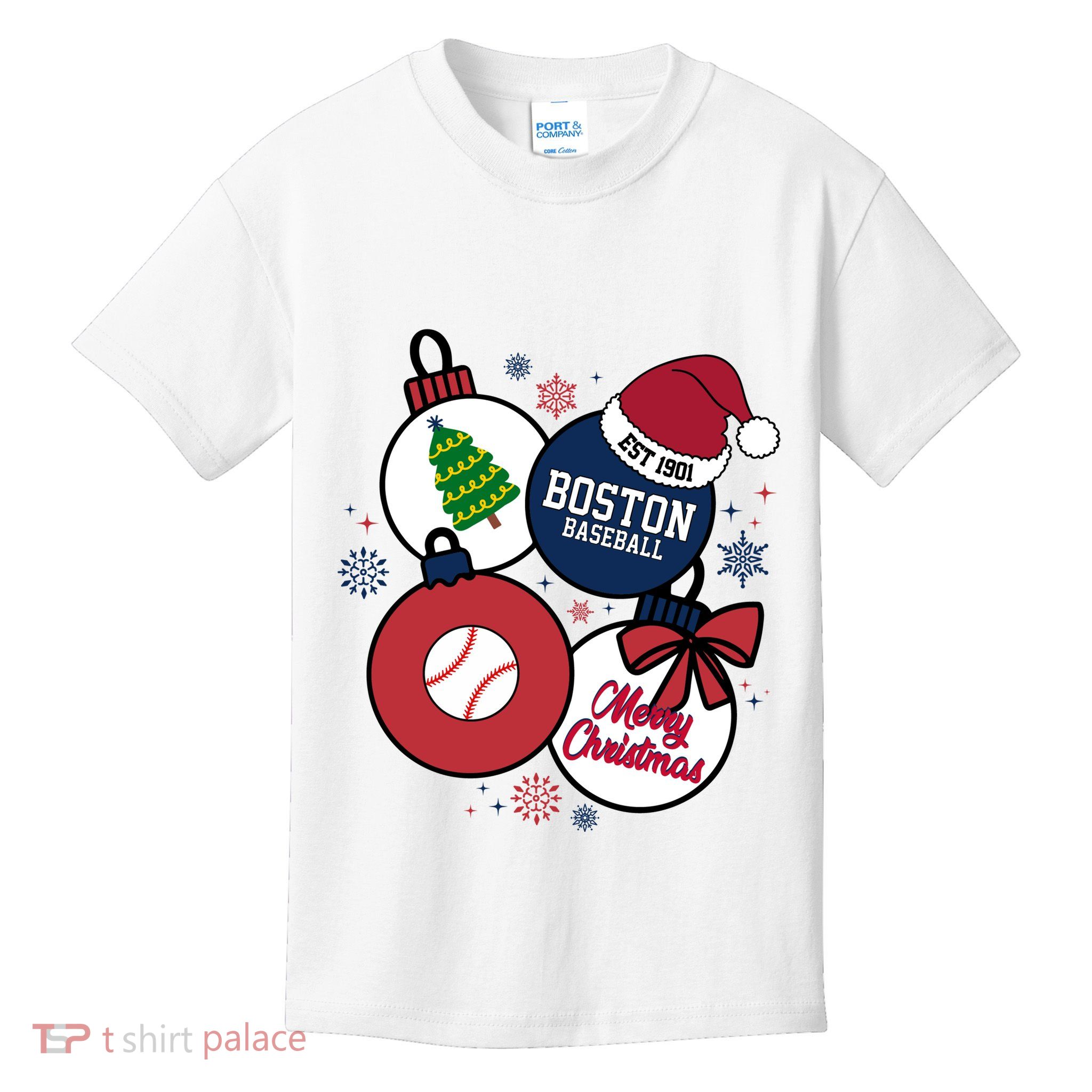 Merry Christmas Boston Baseball Est 1901 Kids T-Shirt