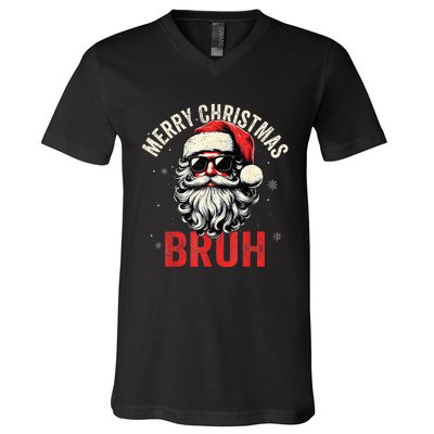 Merry Christmas Bruh Funny Santa Claus V-Neck T-Shirt