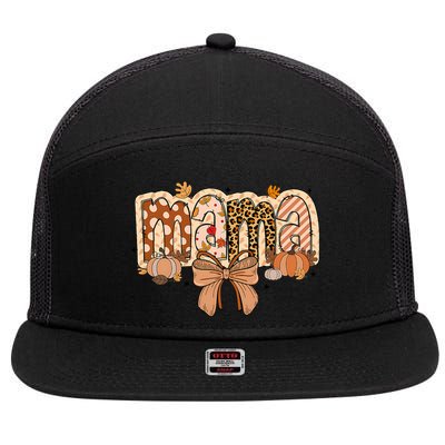 Mama Coquette Bows Leopard Mom Fall Thanksgiving 7 Panel Mesh Trucker Snapback Hat