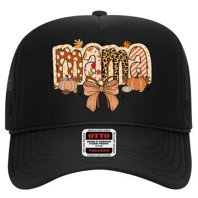 Mama Coquette Bows Leopard Mom Fall Thanksgiving High Crown Mesh Back Trucker Hat