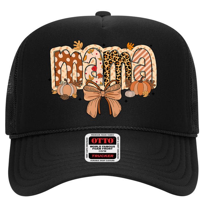 Mama Coquette Bows Leopard Mom Fall Thanksgiving High Crown Mesh Back Trucker Hat