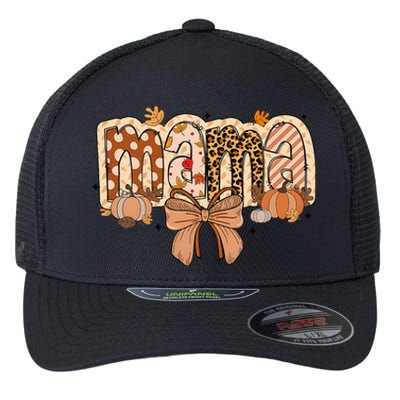 Mama Coquette Bows Leopard Mom Fall Thanksgiving Flexfit Unipanel Trucker Cap