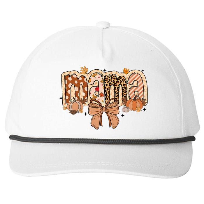 Mama Coquette Bows Leopard Mom Fall Thanksgiving Snapback Five-Panel Rope Hat