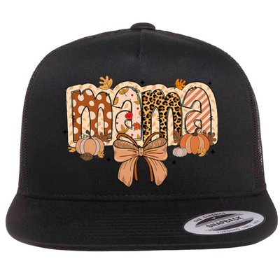 Mama Coquette Bows Leopard Mom Fall Thanksgiving Flat Bill Trucker Hat