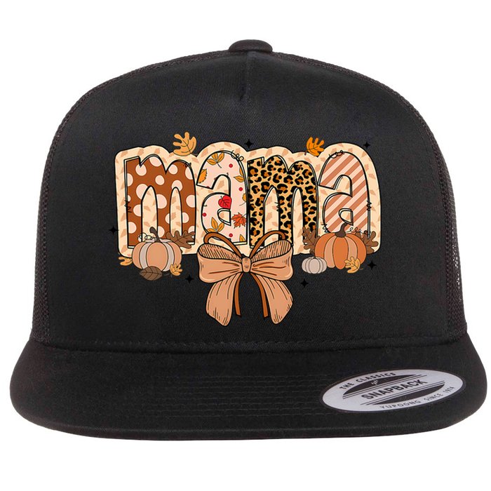 Mama Coquette Bows Leopard Mom Fall Thanksgiving Flat Bill Trucker Hat