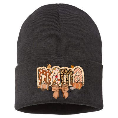 Mama Coquette Bows Leopard Mom Fall Thanksgiving Sustainable Knit Beanie