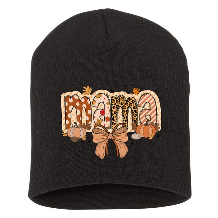 Mama Coquette Bows Leopard Mom Fall Thanksgiving Short Acrylic Beanie